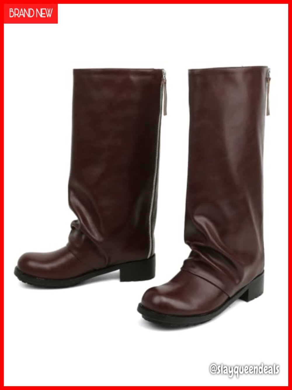 Women's Knee-High Boots Faux Leather Low Heel Round Toe Zip